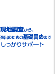 現地調査から、進出のための基礎固めまでしっかりサポート